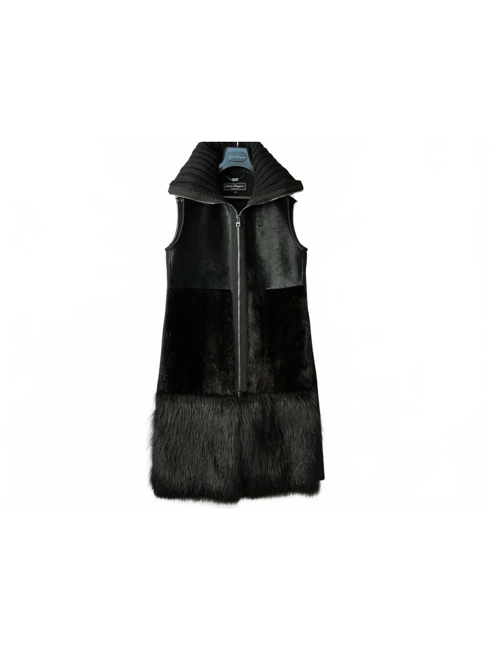 Salvatore Ferragamo Women's Black and Gray Mink, Arctic Fox,